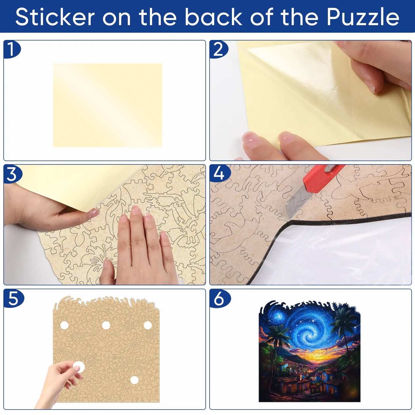 Whimsical wooden jigsaw puzzle – starry night landscape