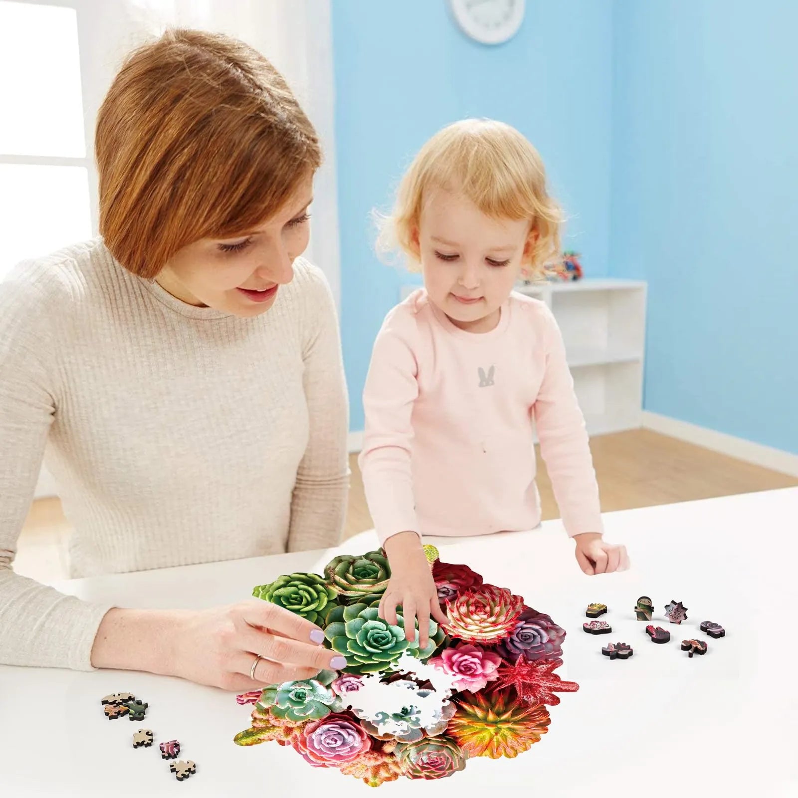 Succulent bouquet wood puzzle for adults – 200 and 500 piece options