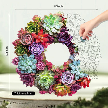 Whimsical wooden jigsaw puzzle – succulent garland design