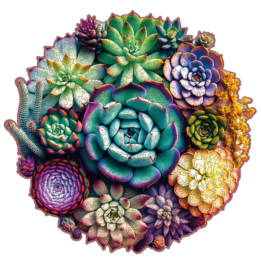 Succulent plants wooden jigsaw puzzle for adults with unique shaped pieces