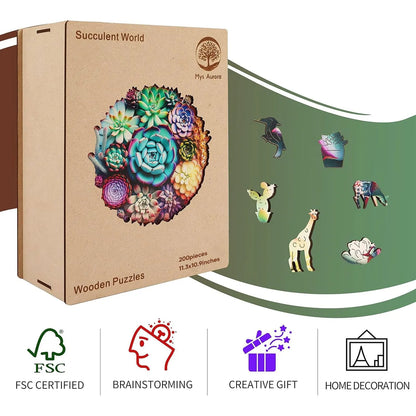 Succulent plants design wooden jigsaw puzzle for adults
