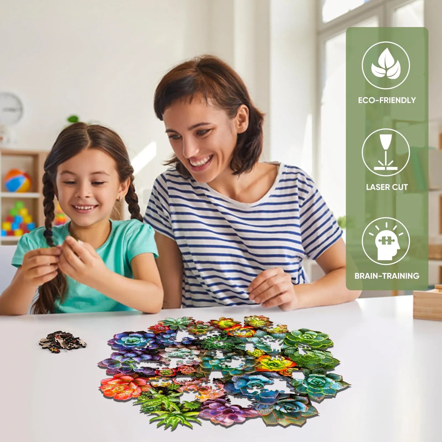 Succulent Plants II wooden puzzle with laser-cut wood pieces