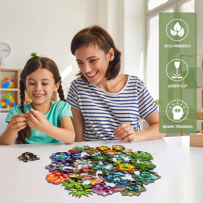 Succulent Plants II wooden puzzle with laser-cut wood pieces