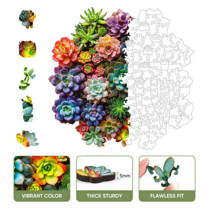 Whimsical wooden jigsaw puzzle – fresh succulent design