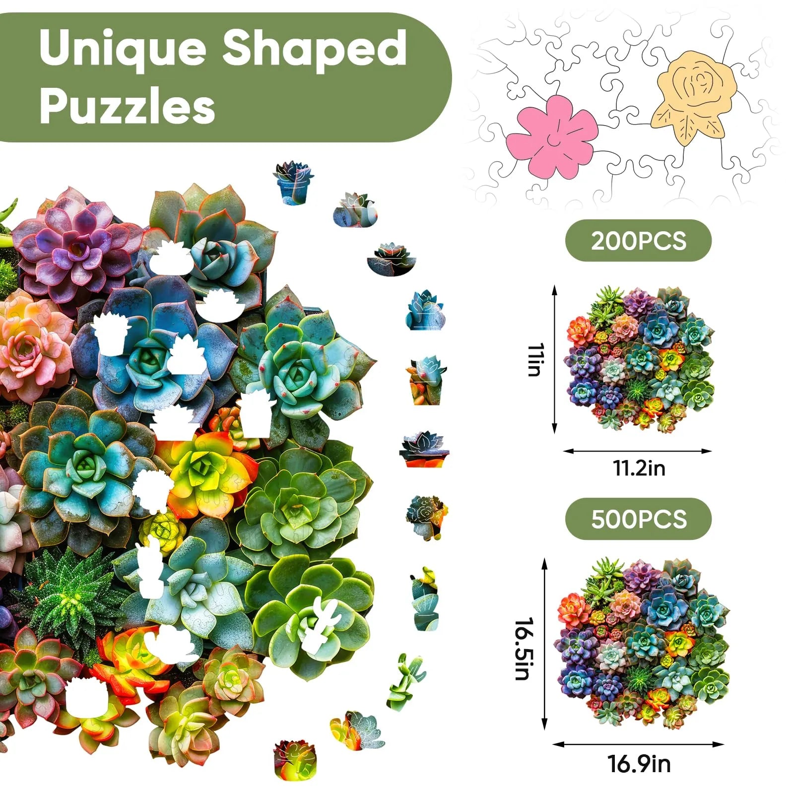 Succulent Plants II wood puzzle for adults – 200 and 500 piece options