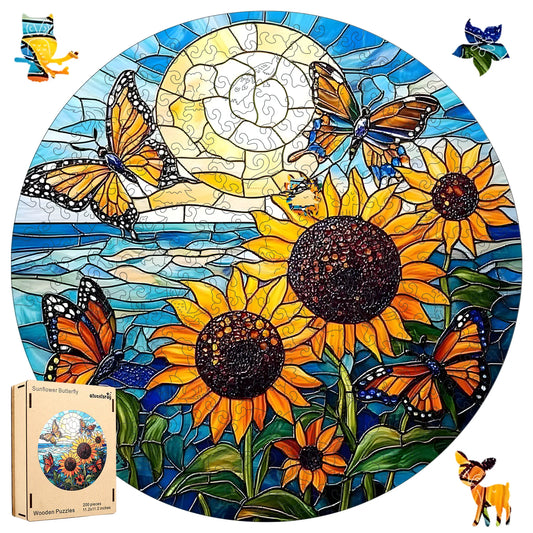 Sunflower butterfly wooden jigsaw puzzle for adults with unique shaped pieces