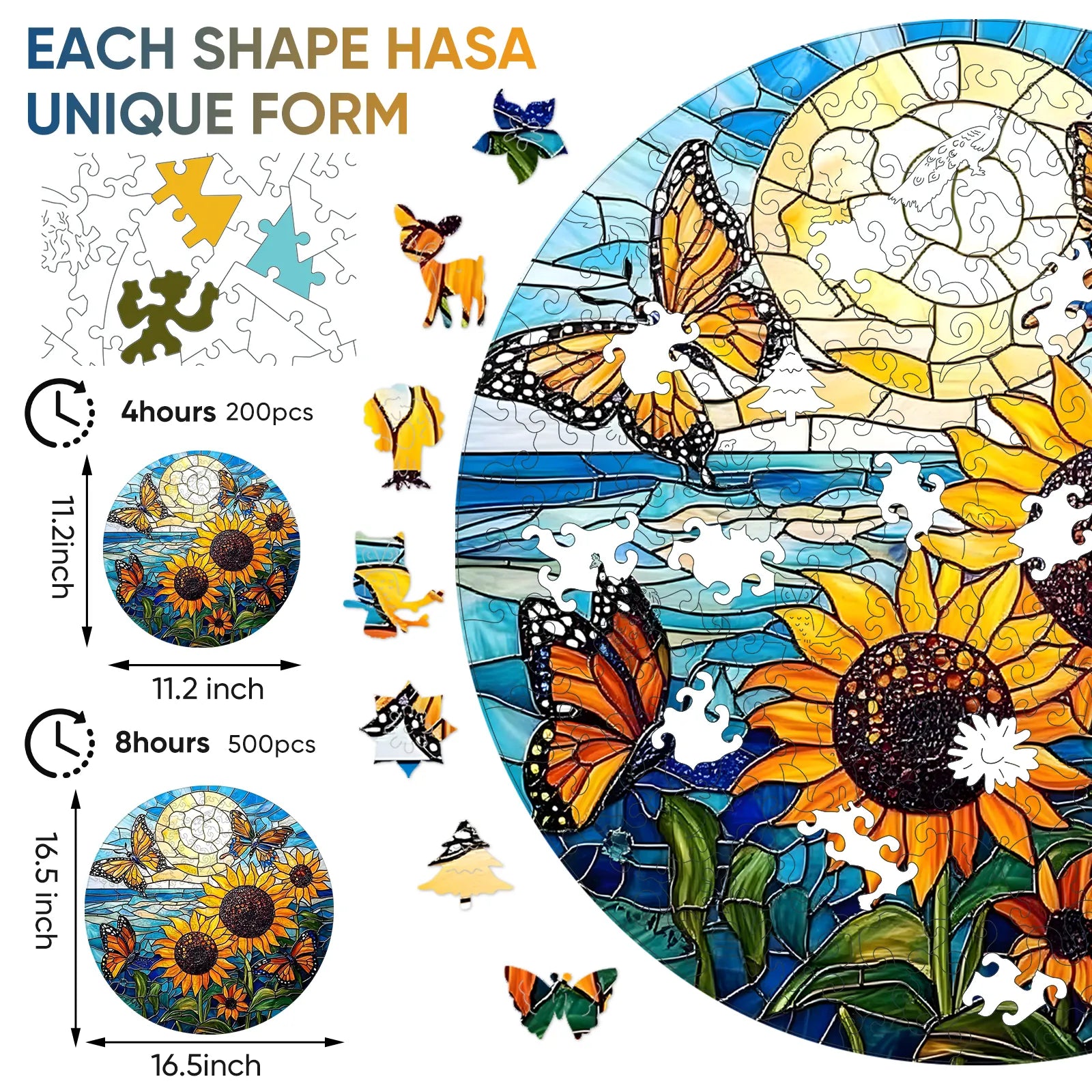 Whimsical wooden jigsaw puzzle – sunny sunflower butterfly design