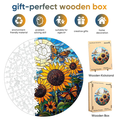 Sunflower butterfly wooden puzzle with laser-cut wood pieces