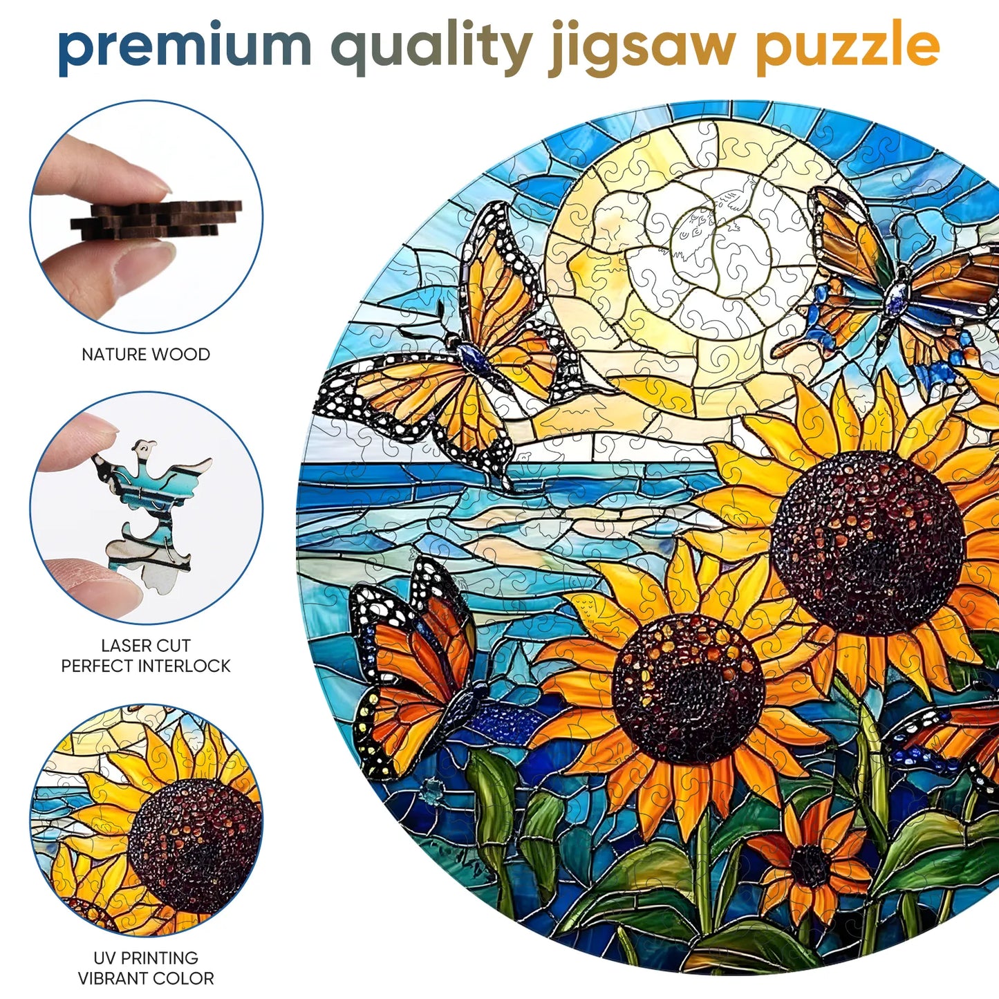 Wooden jigsaw puzzle gift – sunflower butterfly design