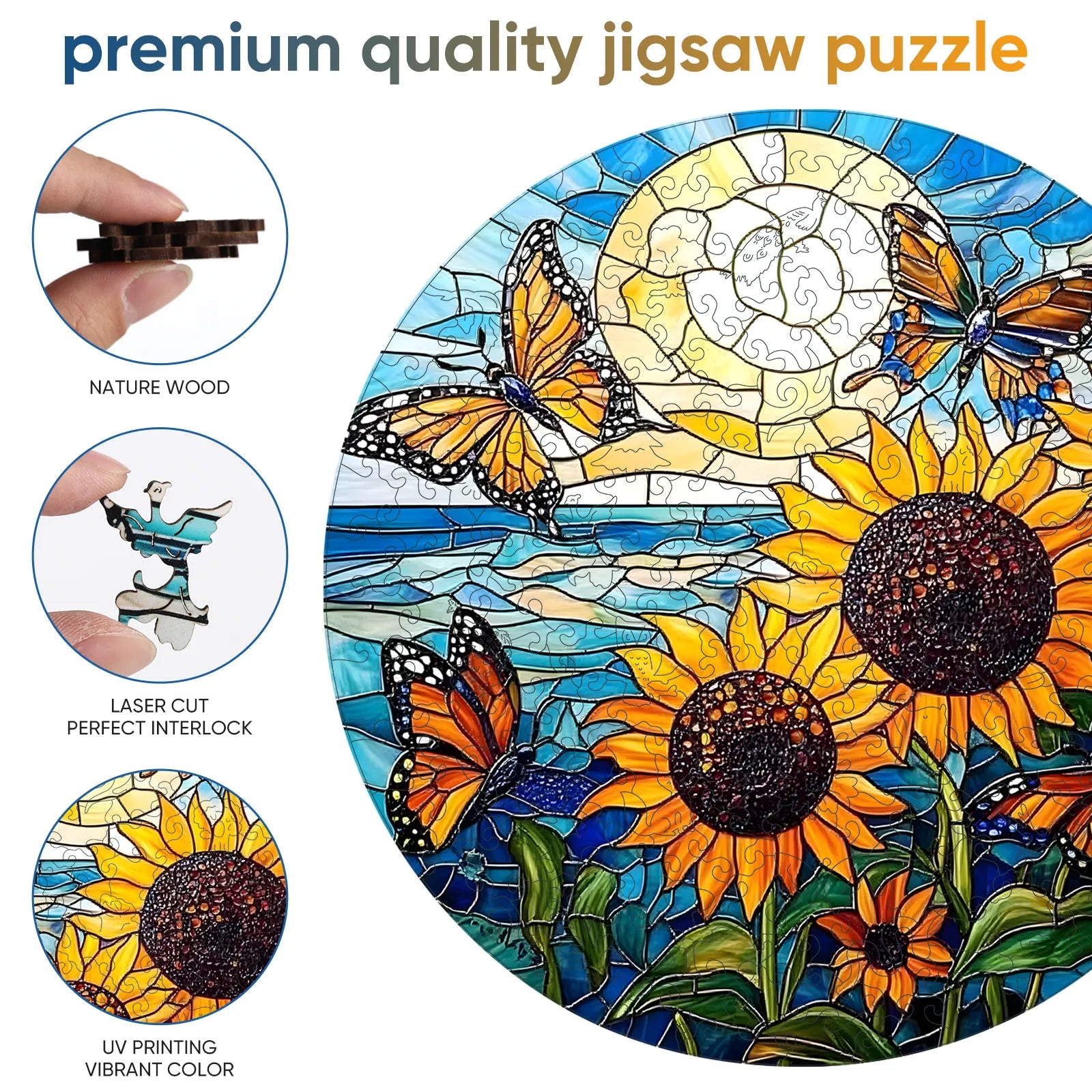 Wooden jigsaw puzzle gift – sunflower butterfly design