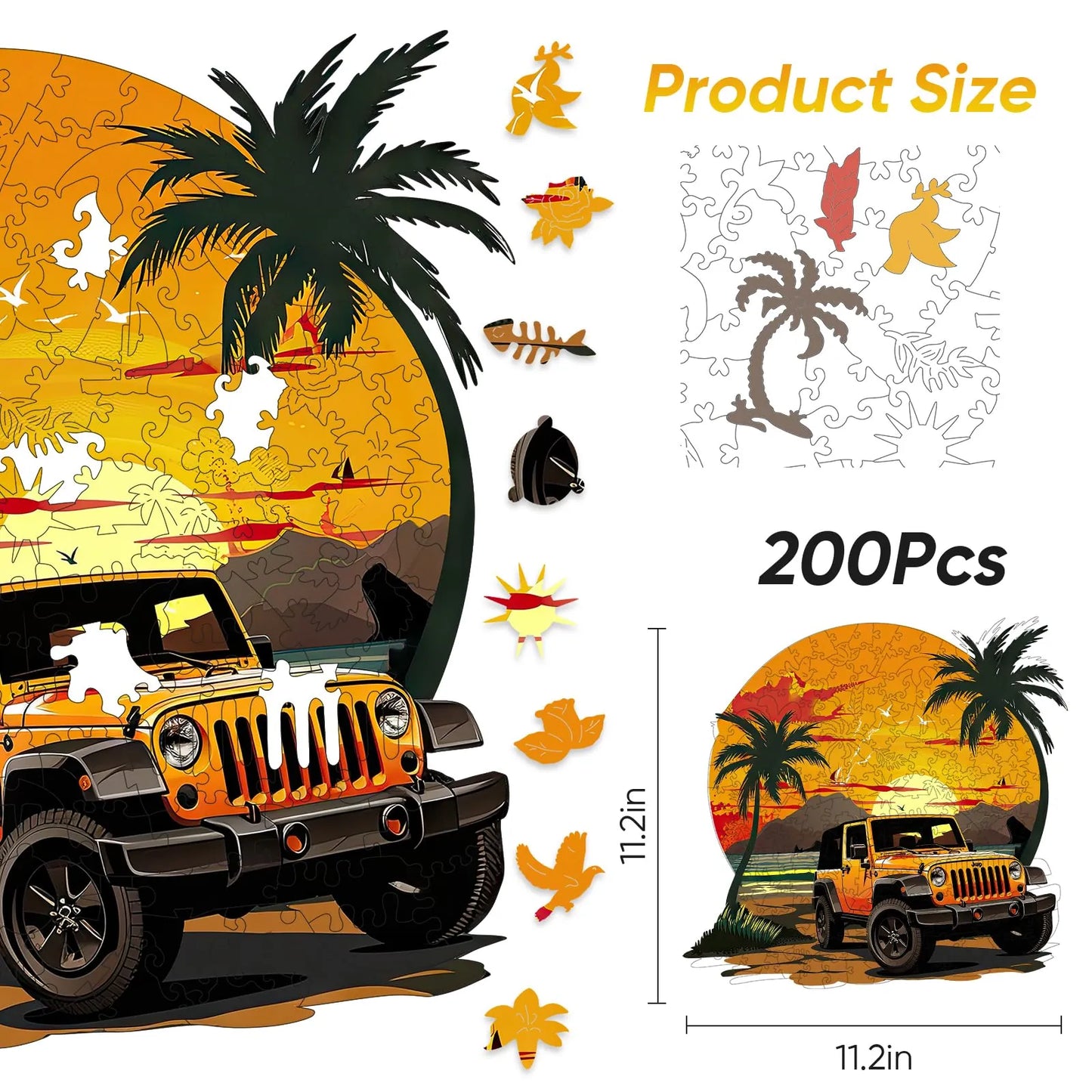 Wooden jigsaw puzzle gift – sunset car design