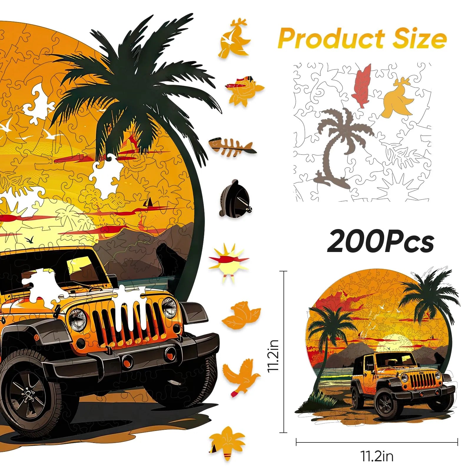 Wooden jigsaw puzzle gift – sunset car design