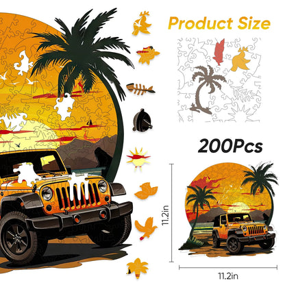 Wooden jigsaw puzzle gift – sunset car design