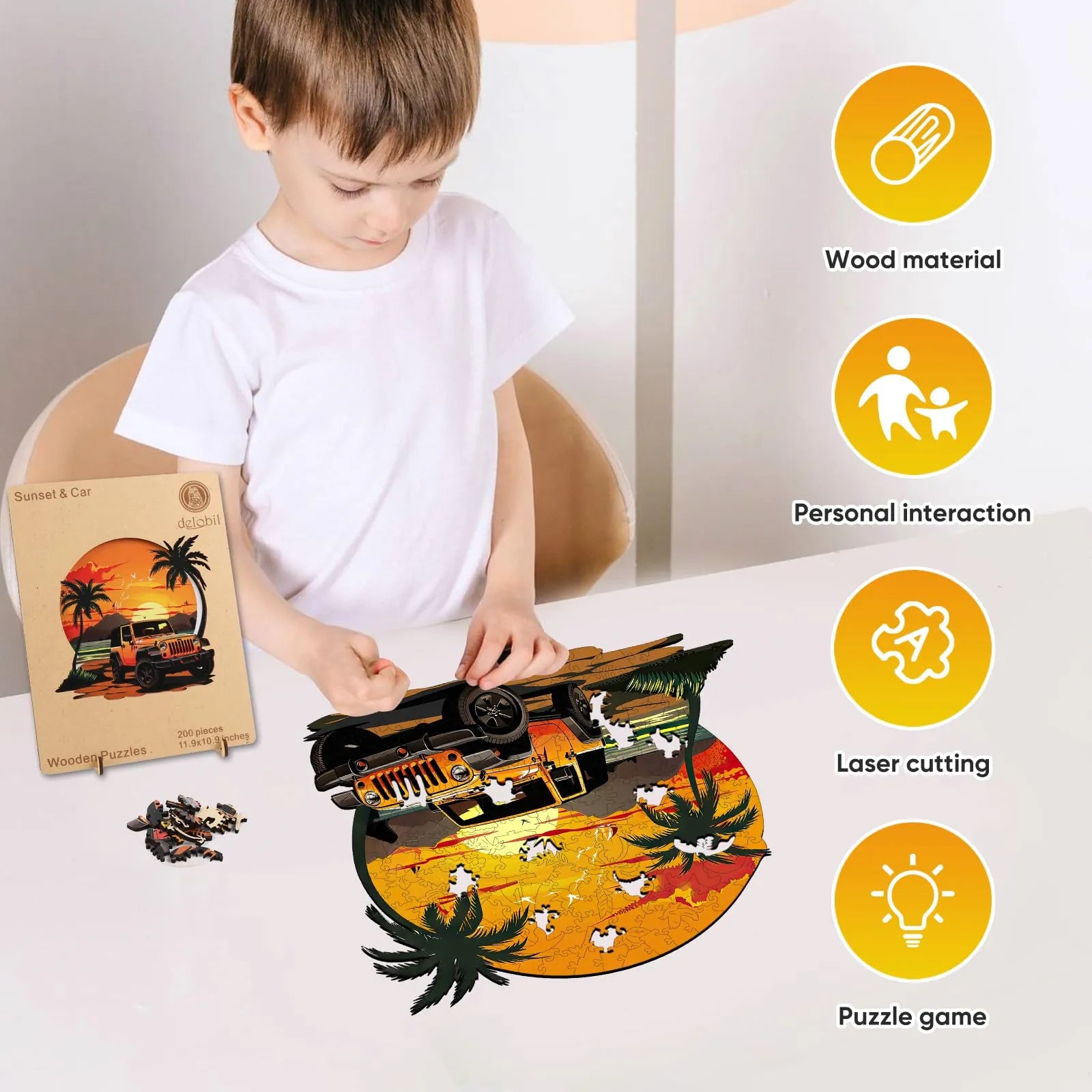 Sunset car wood puzzle for adults – 200 and 500 piece options