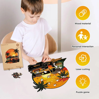 Sunset car wood puzzle for adults – 200 and 500 piece options