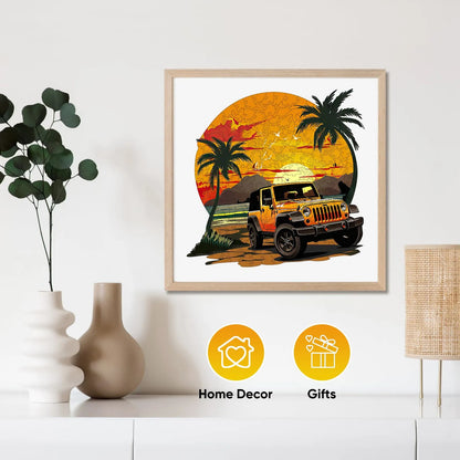 Retro wooden jigsaw puzzle – sunset car design by WoodAha