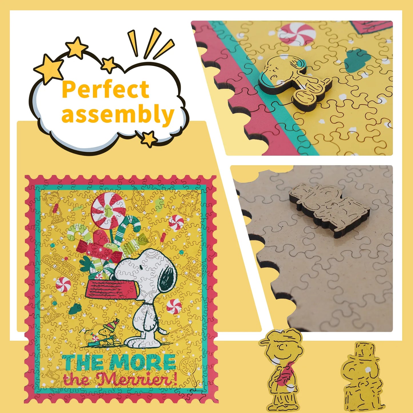 Snoopy The More The Merrier wooden puzzle with laser-cut wood pieces