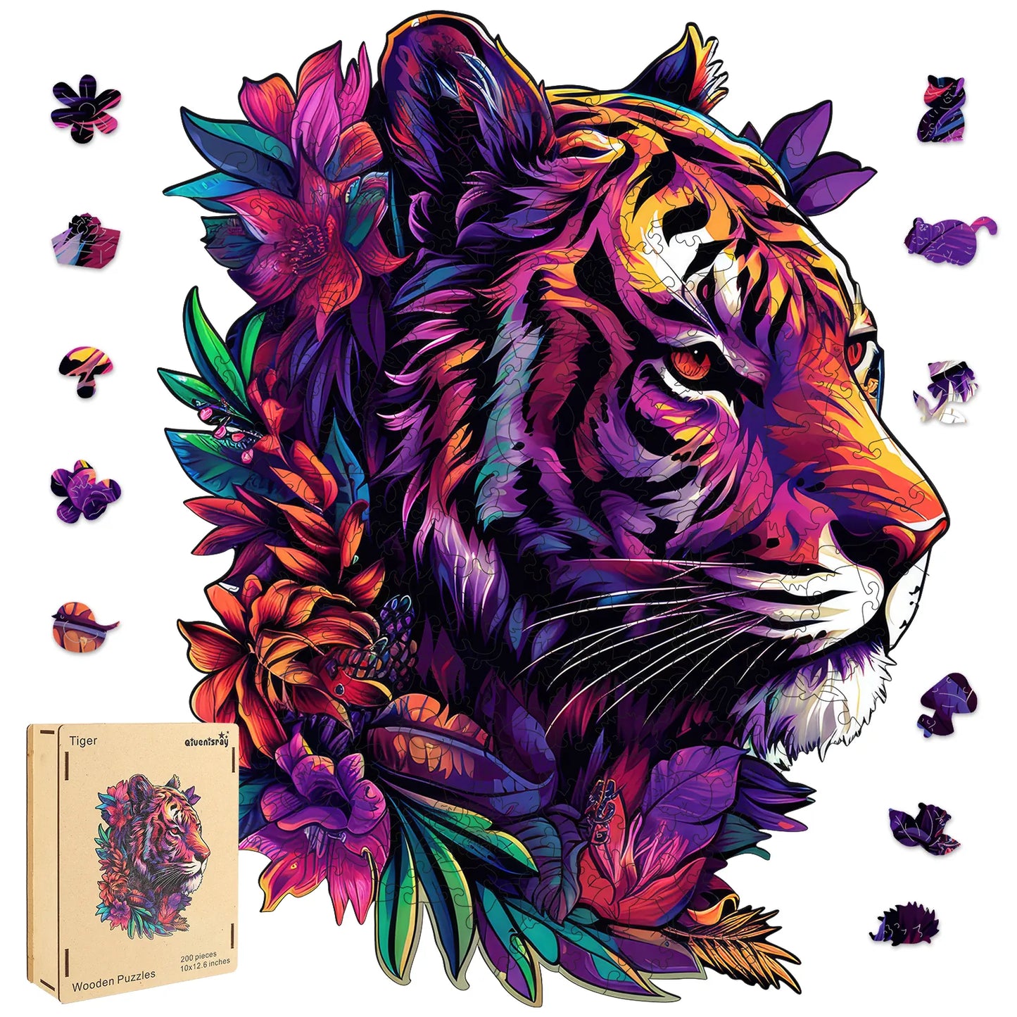 Tiger wooden jigsaw puzzle for adults with unique shaped pieces