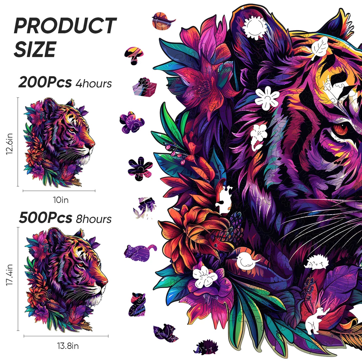 Whimsical wooden jigsaw puzzle – fierce tiger design