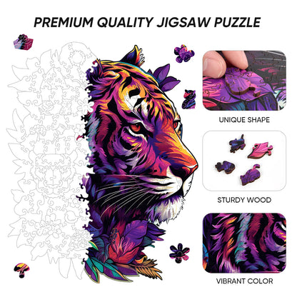 Tiger wooden puzzle with laser-cut wood pieces