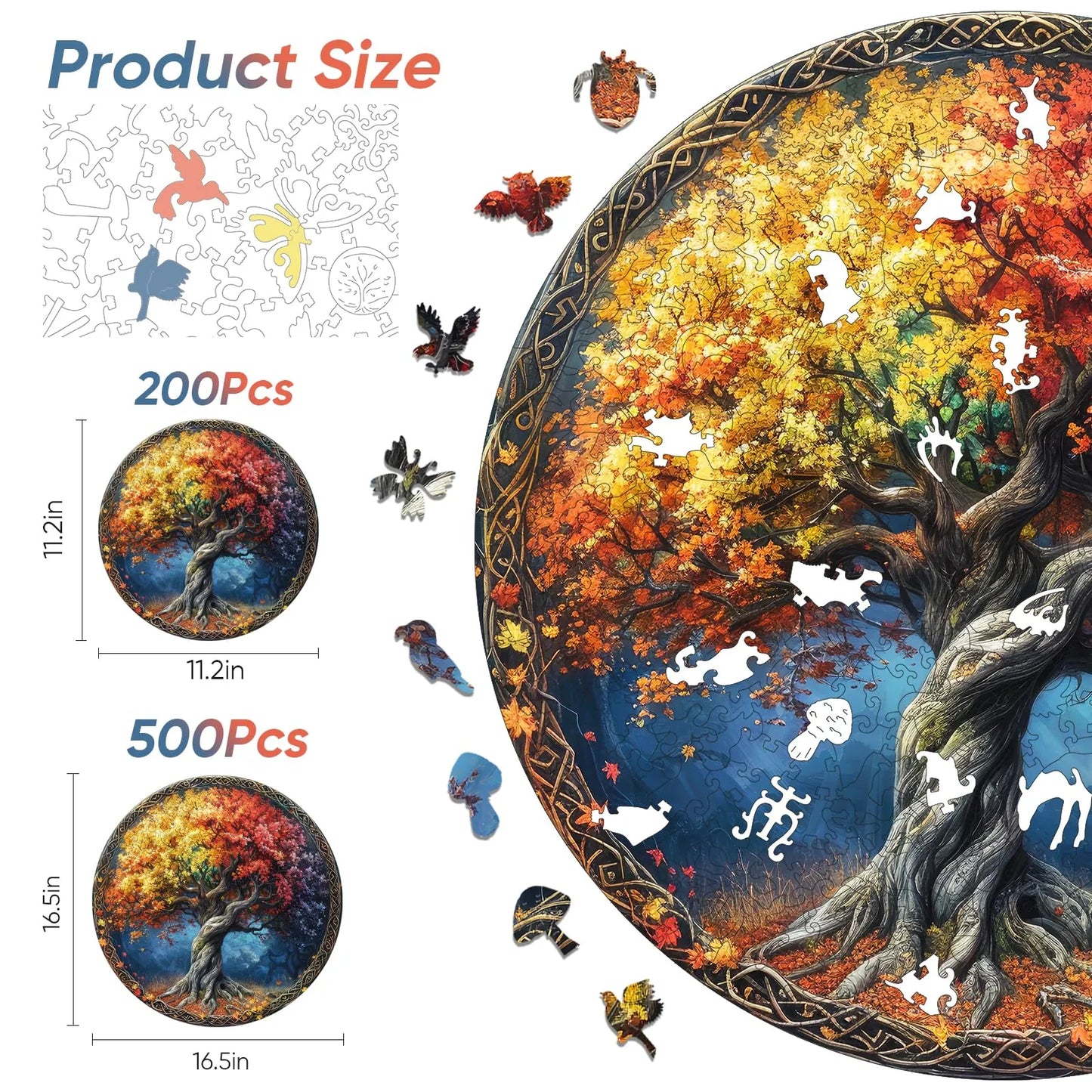 Whimsical wooden jigsaw puzzle – Tree of Life nature design