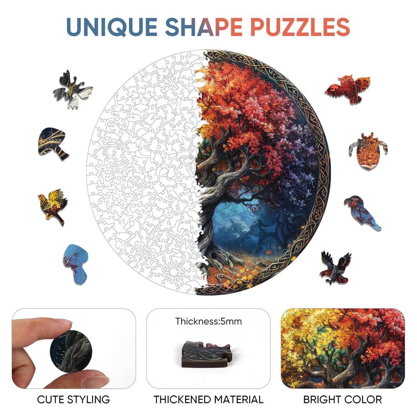Tree of Life wooden puzzle with laser-cut wood pieces