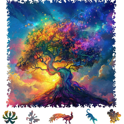 Colorful Tree of Life wooden jigsaw puzzle for adults with unique shaped pieces