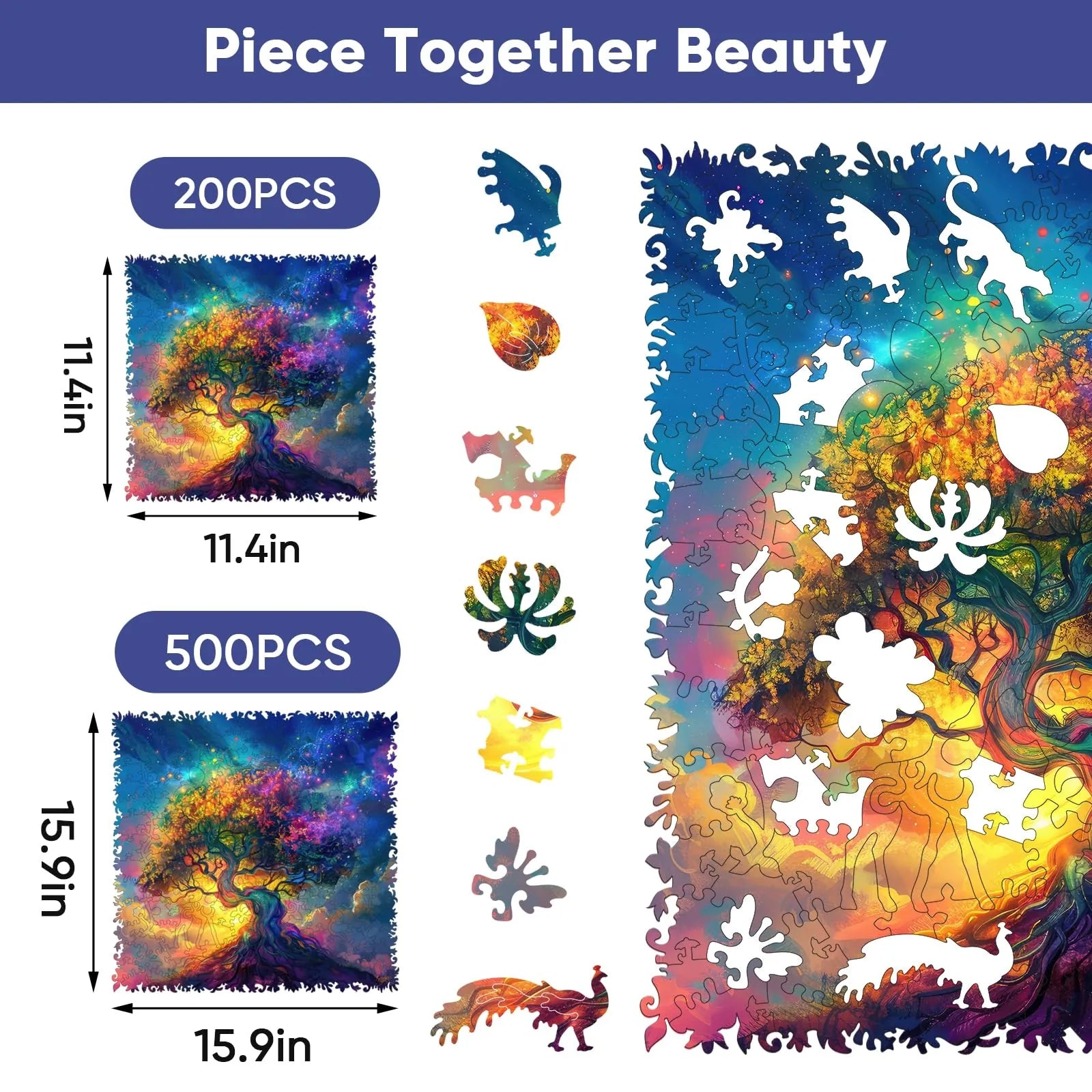 Colorful Tree of Life wooden puzzle with laser-cut wood pieces