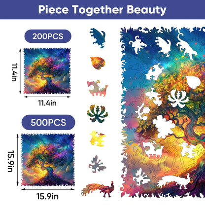 Colorful Tree of Life wooden puzzle with laser-cut wood pieces