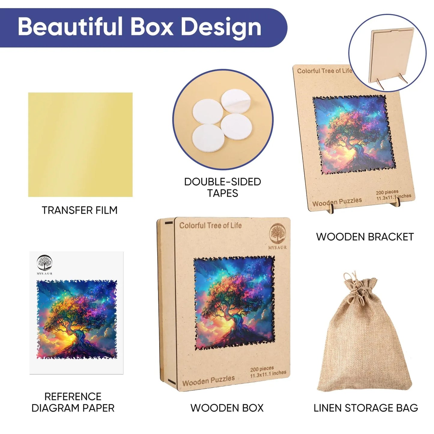 Colorful Tree of Life design wooden jigsaw puzzle for adults