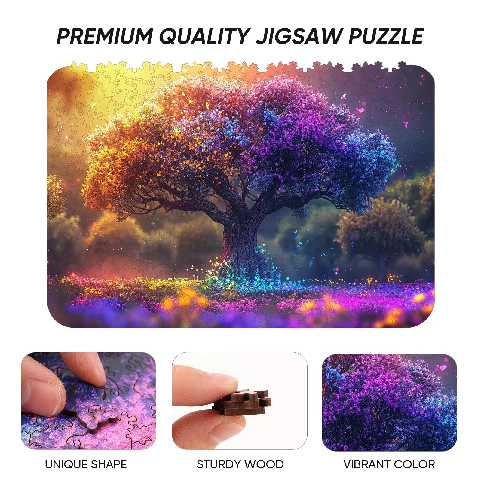 Whimsical wooden jigsaw puzzle – colorful Tree of Life design