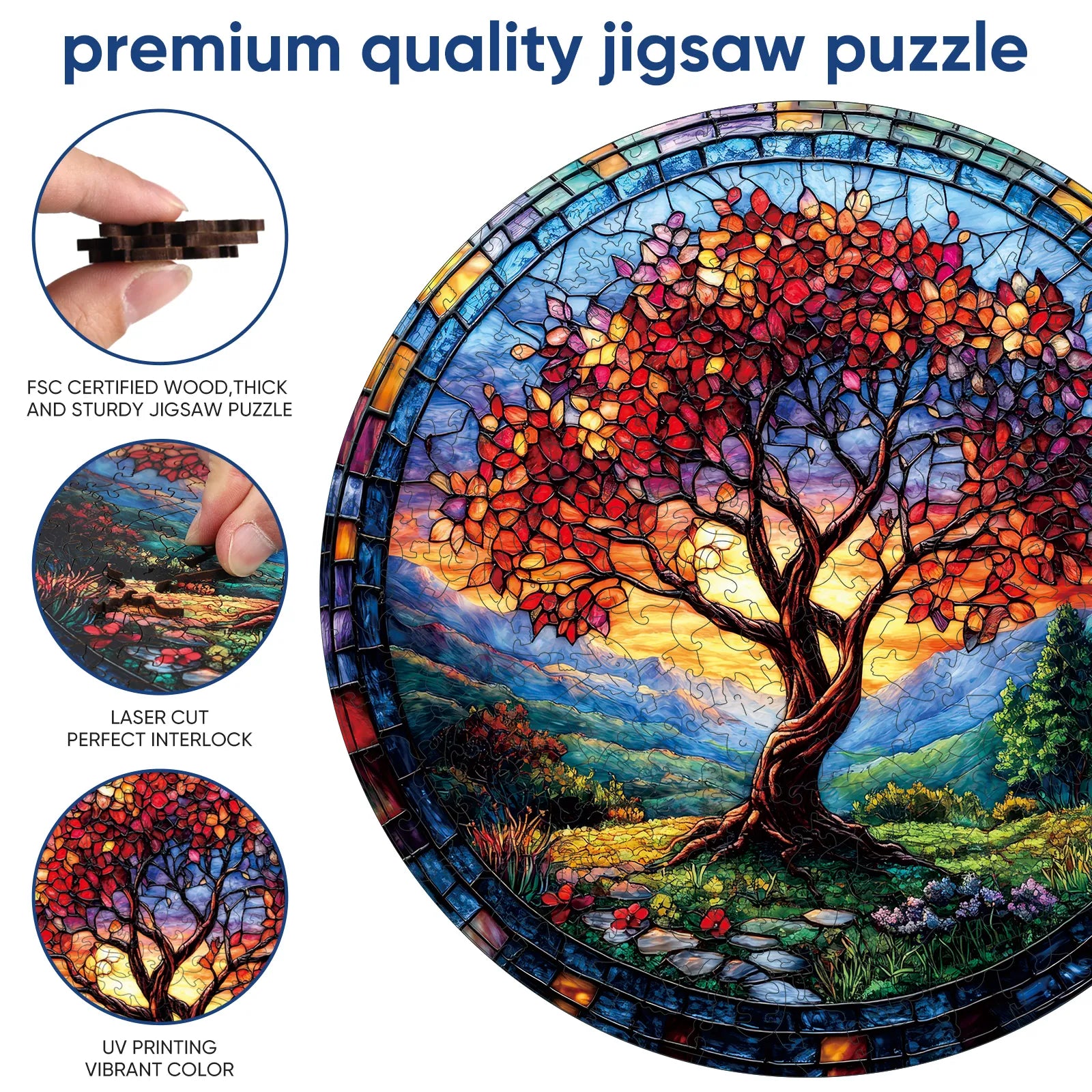 Tree of Life Redwood wooden puzzle with laser-cut wood pieces