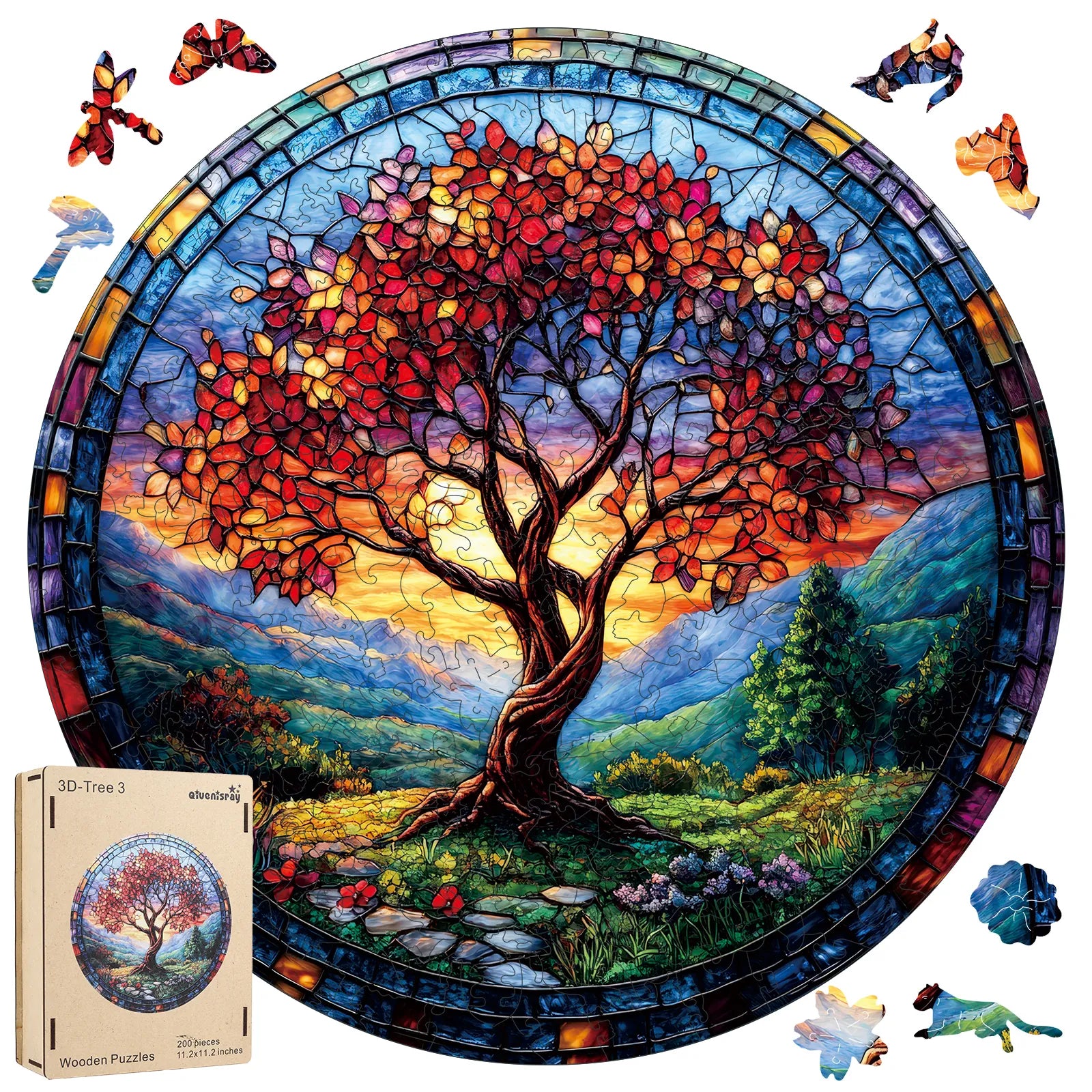 Tree of Life Redwood wooden jigsaw puzzle for adults with unique shaped pieces