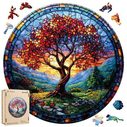 Tree of Life Redwood wooden jigsaw puzzle for adults with unique shaped pieces