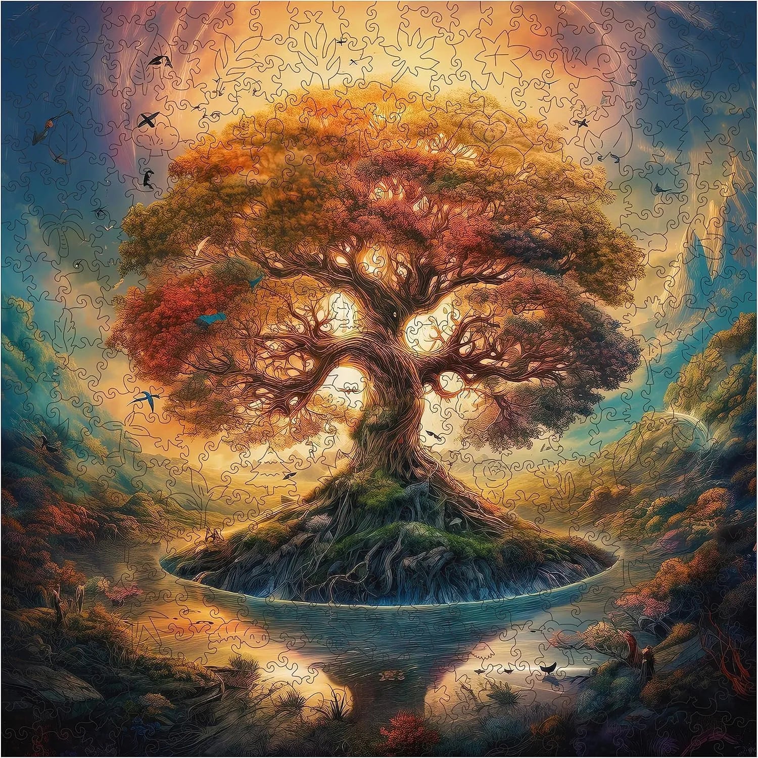 Tree of Life Shadow wooden jigsaw puzzle for adults with unique shaped pieces