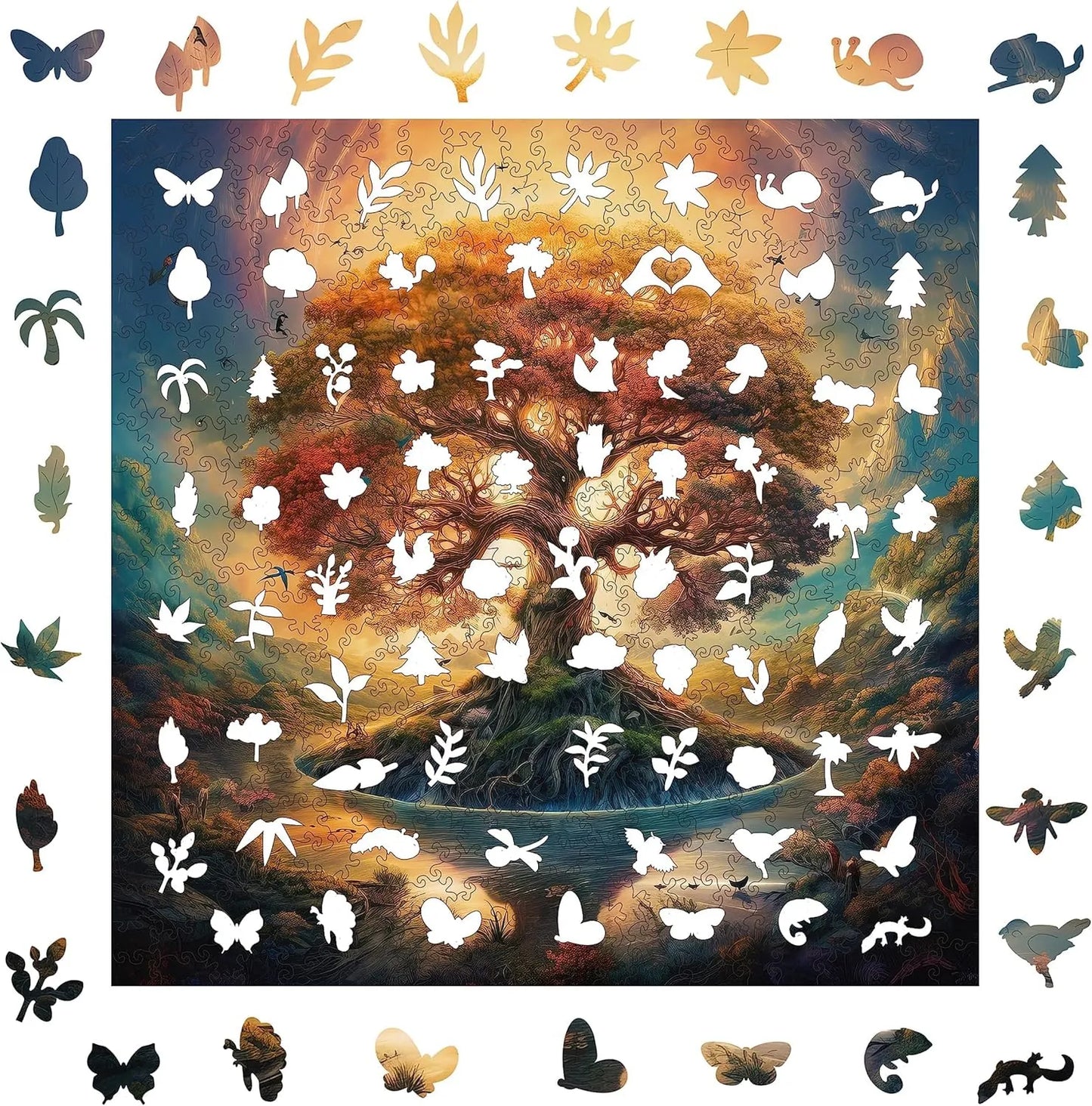 Whimsical wooden jigsaw puzzle – Tree of Life Shadow design