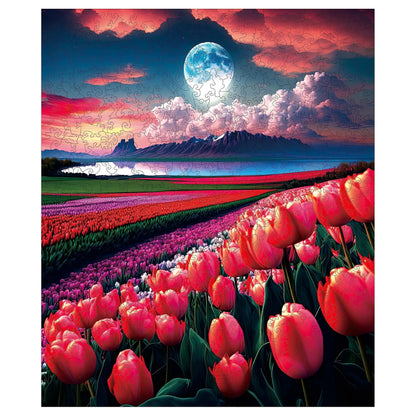 Tulip flower sea wooden jigsaw puzzle for adults with unique shaped pieces