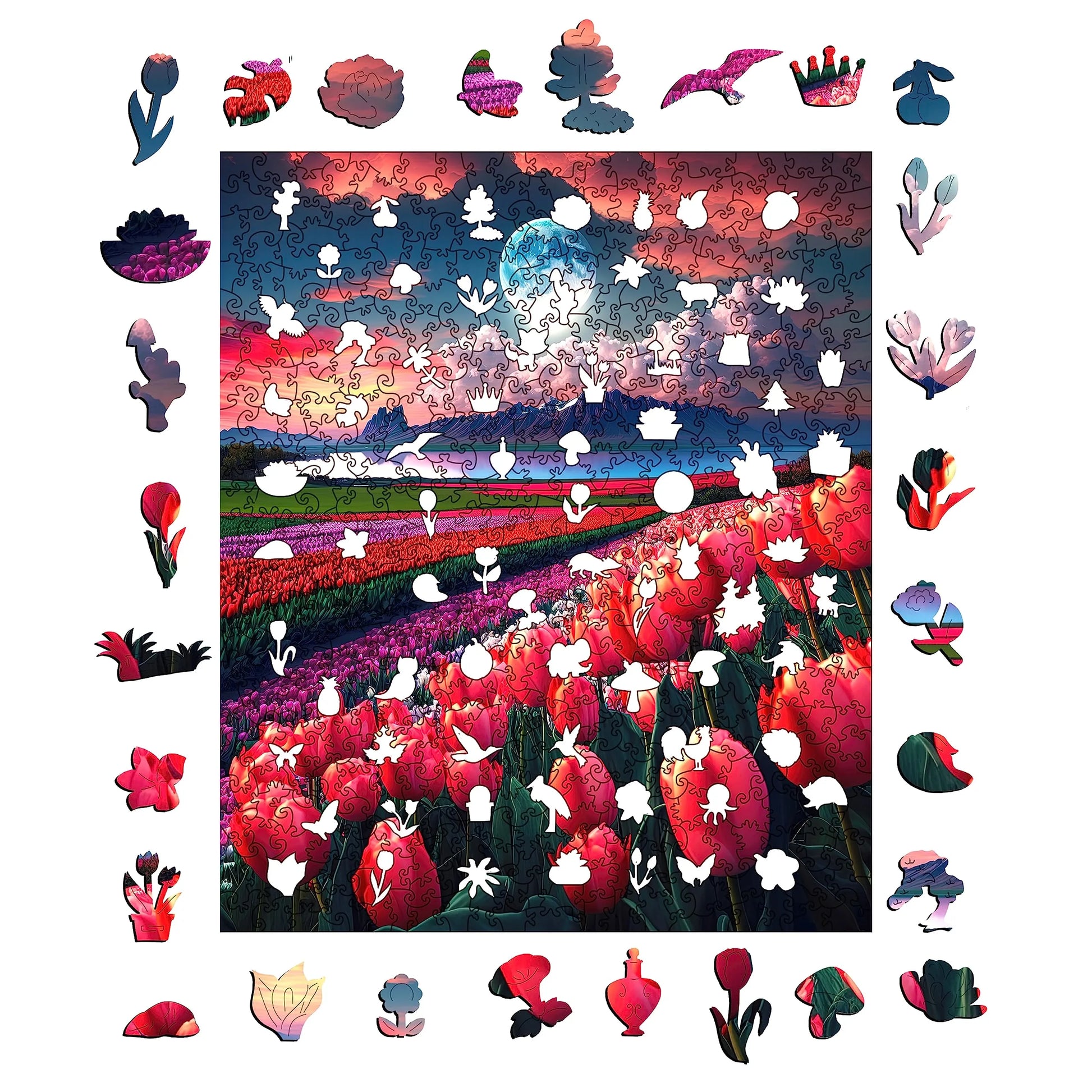 Tulip flower sea design wooden jigsaw puzzle for adults