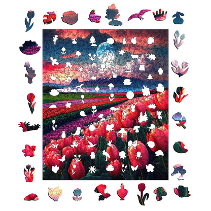 Tulip flower sea design wooden jigsaw puzzle for adults
