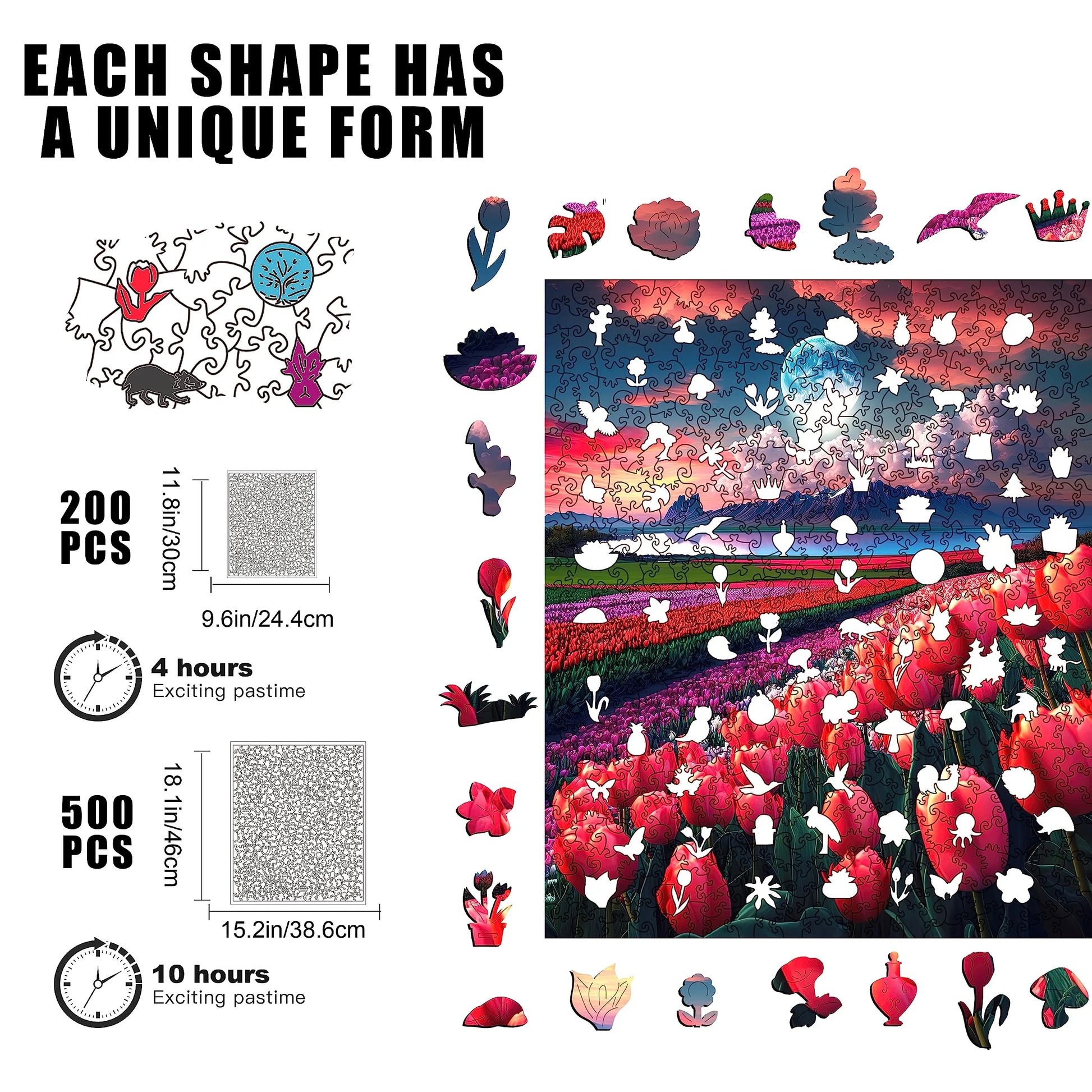 Wooden jigsaw puzzle gift – tulip field floral design