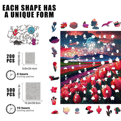 Wooden jigsaw puzzle gift – tulip field floral design