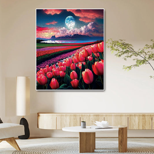 Floral wooden jigsaw puzzle – tulip field design by WoodAha