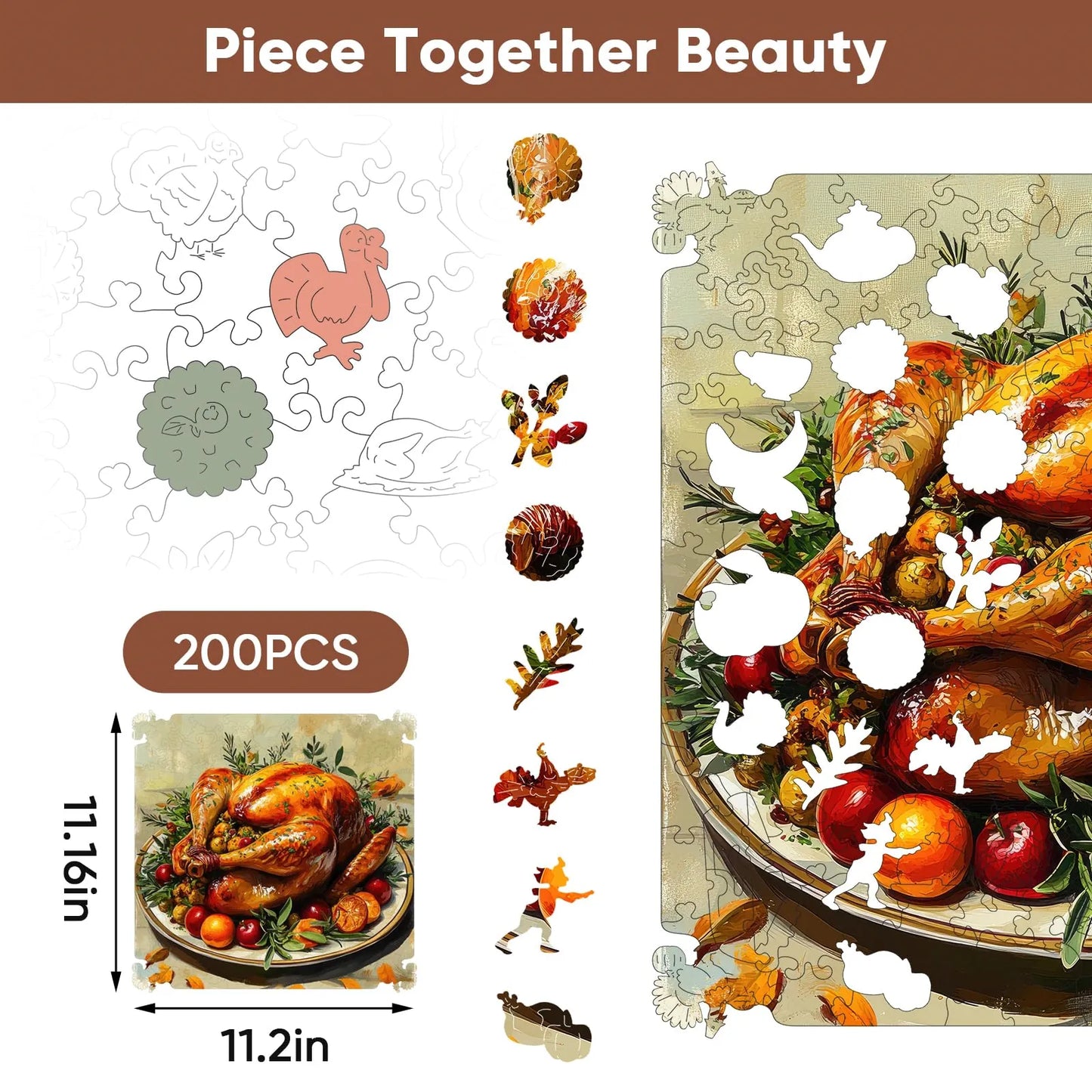 Whimsical wooden jigsaw puzzle – turkey design