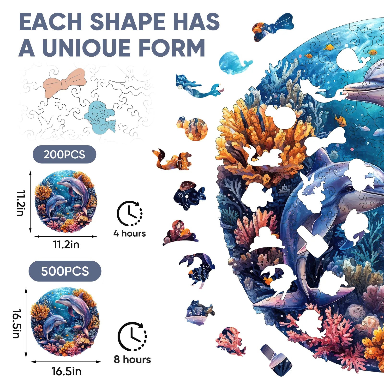 Whimsical wooden jigsaw puzzle – playful dolphin pair design