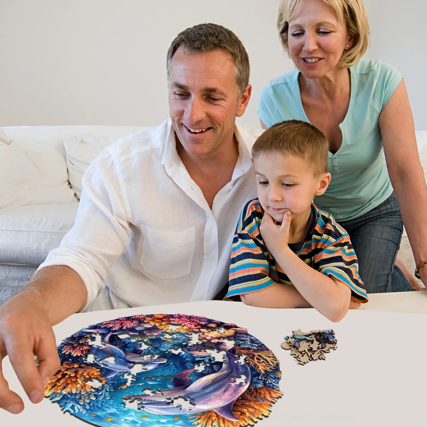 Two dolphins wood puzzle for adults – 200 and 500 piece options