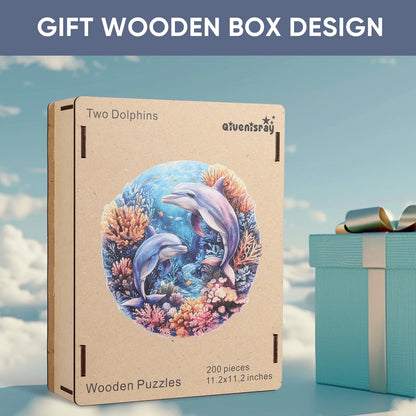 Wooden jigsaw puzzle gift – two dolphins ocean design