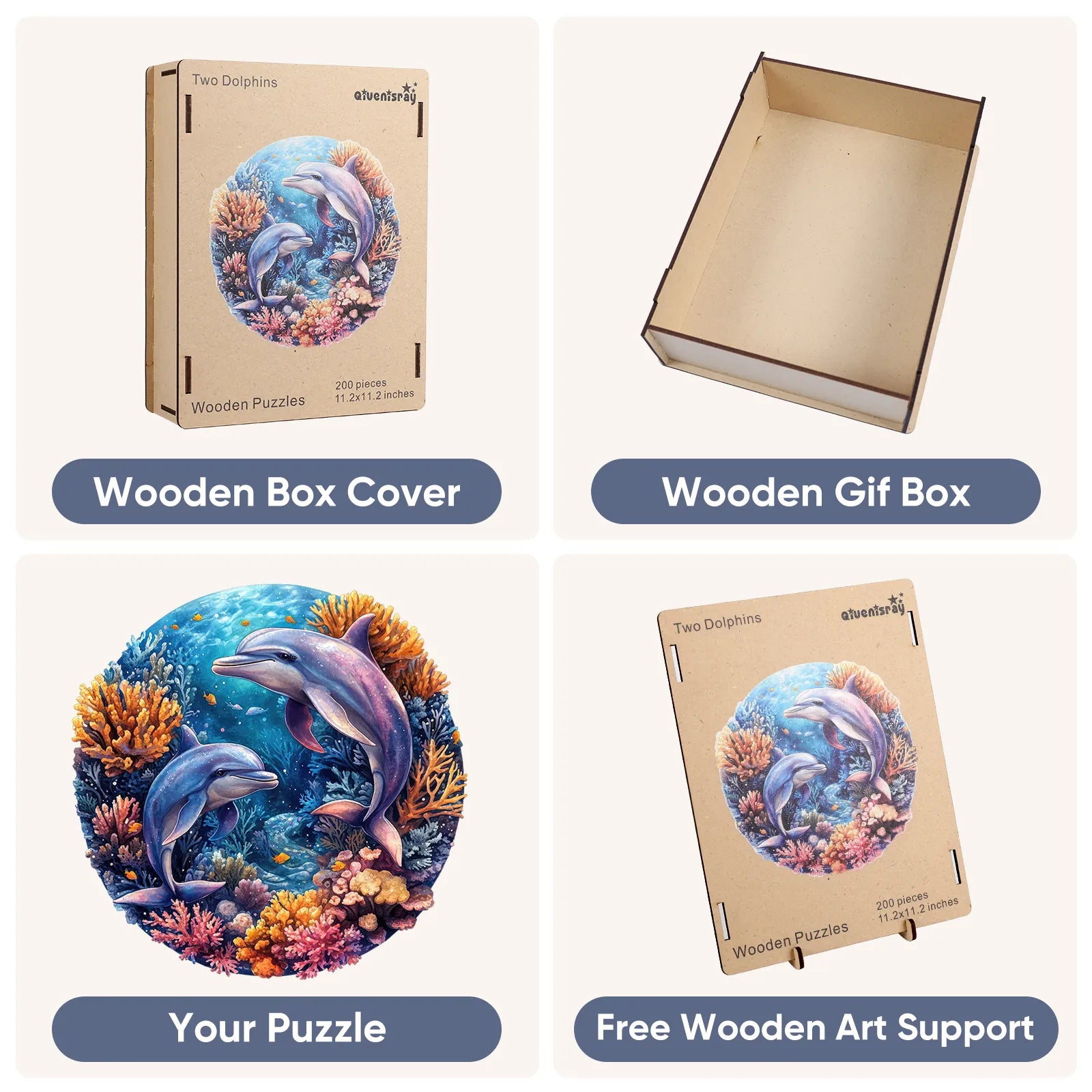 Two dolphins design wooden jigsaw puzzle for adults