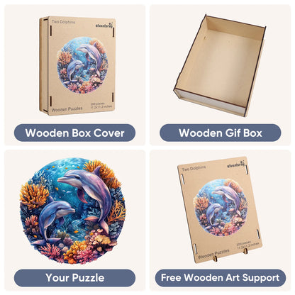 Two dolphins design wooden jigsaw puzzle for adults