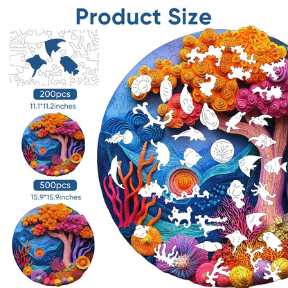 Whimsical wooden jigsaw puzzle – colorful coral reef design