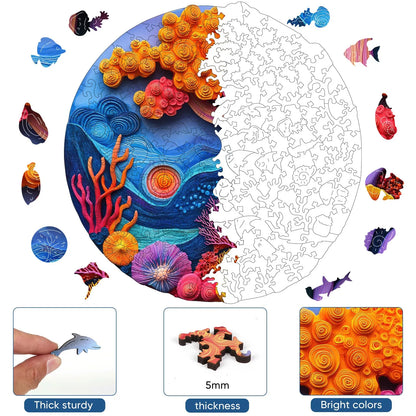 Undersea coral wooden puzzle with laser-cut wood pieces